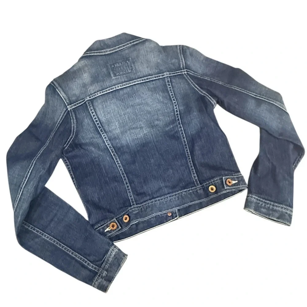 Big Star Denim Jacket Girls Size M Blue Long Sleeve Button‎ Up Distressed